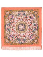Павлопосадский шелковый платок (крепдешин, бахрома) «Королевский бал», 130×130 см, арт. 1470-3